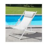 WHITE FOLDING LOUNGE CHAIR WITH ALUMINUM FRAME - Image 2