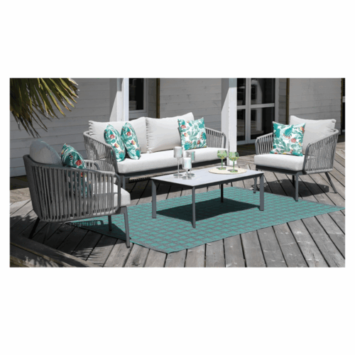 ANNECY SET 4PCS ALU/ROPE/CUSHIONS - GRAY/LIGHT BEIGE SOFA+TABLE - Image 2