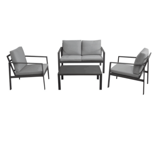 MARLO SET 4PCS ALU/COUSSINS - GRAPHITE/GRIS CANAPE+TABLE