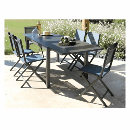 ELISE TABLE 80/140x80 ALU/VERRE - GRAPHITE/GRIS – Image 2