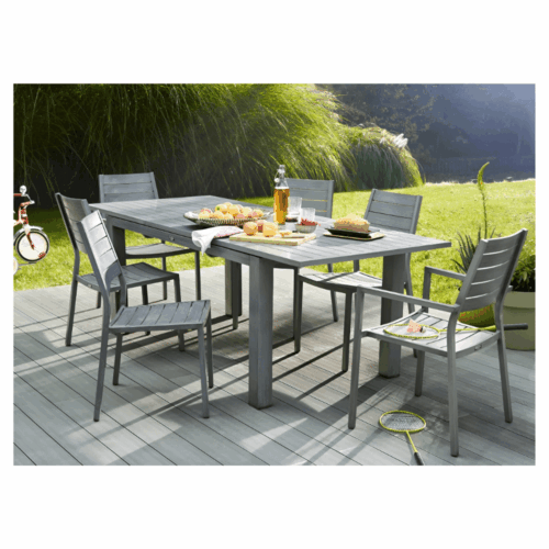 PACK : TABLE ANTIBES 160/220x90 ALU BRUSH/LATTES-ICE + 6 CHAISES