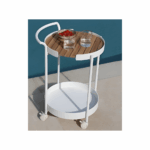EVEN ALU/TEAK BAR TROLLEY + WHEELS - WHITE - Image 2