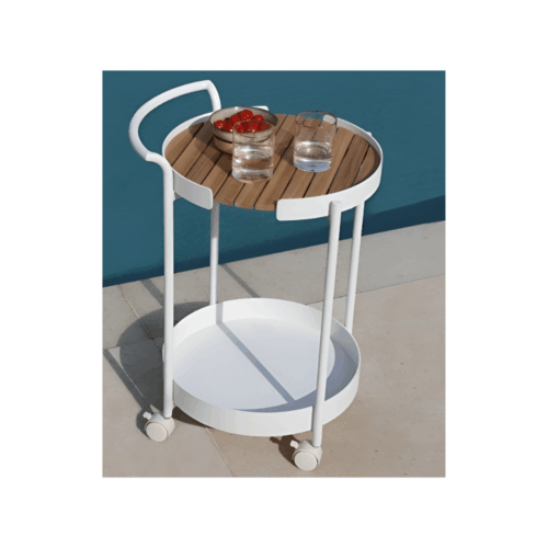 EVEN DESSERTE BAR ALU/TECK+ROUES - BLANC – Image 2