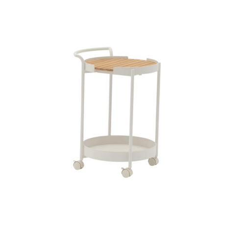 EVEN DESSERTE BAR ALU/TECK+ROUES - BLANC