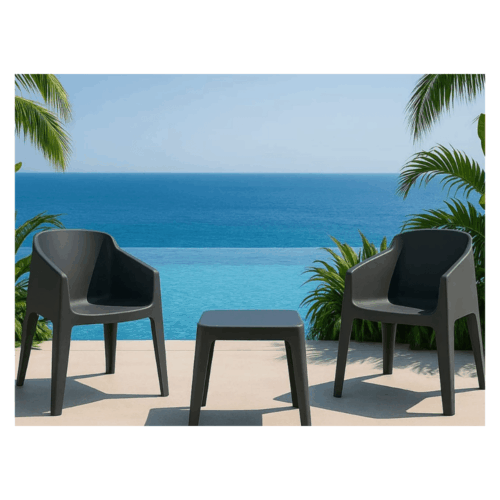 PACK: TABLE MONACO GRIS VOLCANIQUE + 4 FAUTEUILS BAKU GRIS VOLCANIQUE